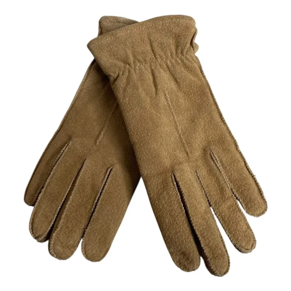 Vintage Suede Gloves Tan Brown Lined Womens XL Luxury Old Money Boho Chic Gift
